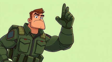 Animated soldier character in green uniform saluting with confident expression, suitable for military-themed animations or games.