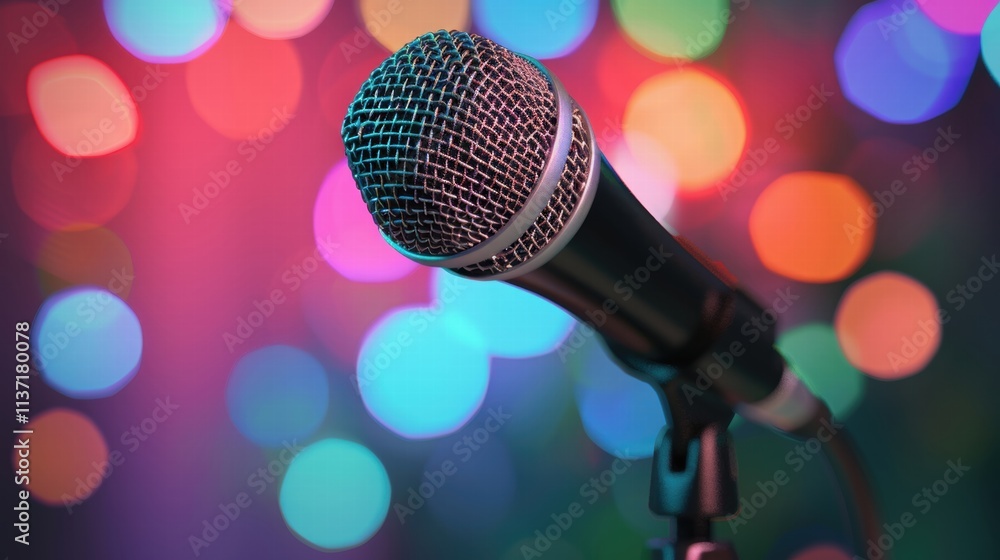 Poster microphone with colorful bokeh background