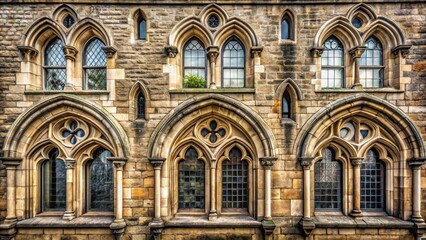 Fototapeta premium Old stone building with intricate carvings and arched windows , architecture, historical, ancient, vintage, facade