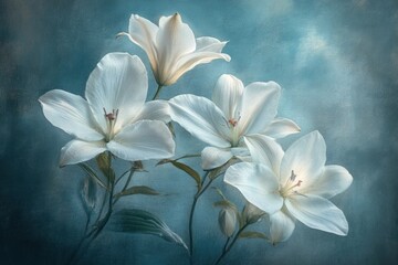 Fototapeta premium Serene White Lilies on Teal Background