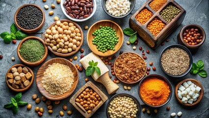 Variety of plant-based protein sources including lentils, beans, and tofu, plant-based, protein, sources, lentils, beans