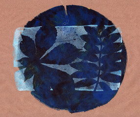 imprints of real leaves on paper, creative abstract grunge background