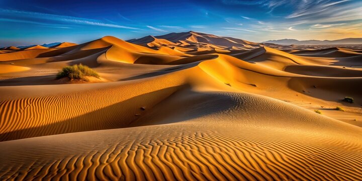 Abstract desert sand dunes with deep shadows and early morning light in Mhamid, Morocco, desert, sand dunes, abstract