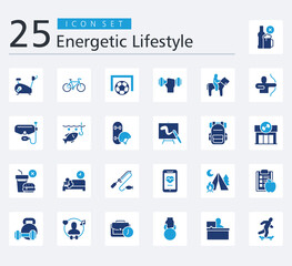 Fototapeta premium ENERGETIC LIFESTYLE ICON SET COLOR FILL STYLE with no alcohol, exercise machine, bike, football, dumbbell, horseback riding, archery, scuba diving, fishing and skateboard
