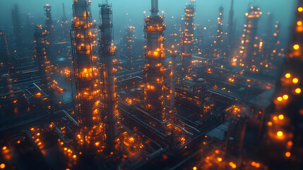 Obraz premium Industrial Complex at Night - 3D Illustration