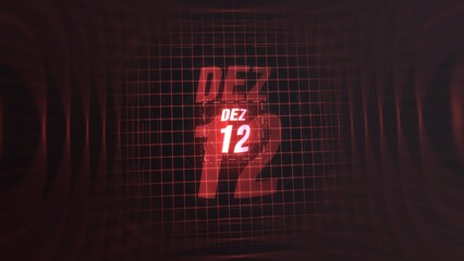 12 Dezembro. Calendar with number and month in neon red with grid background. 4k. 