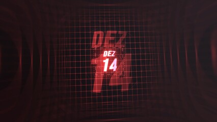 14 Dezembro. Calendar with number and month in neon red with grid background. 4k. 