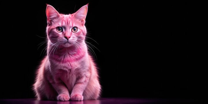 of a pink cat on a black background, pink, cat,, pet, animal, feline, cute, lovely, vibrant, art, graphic, quirky, playful