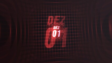 1 Dezembro. Calendar with number and month in neon red with grid background. 4k. 