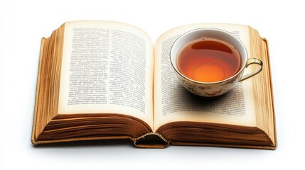 Fototapeta premium A Cup of Tea and an Open Book: A Moment of Tranquility