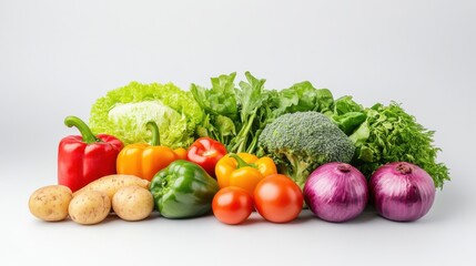 Fresh and Healthy Assortment of Colorful Vegetables Displayed on White Background for Culinary Inspiration