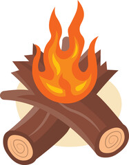 Wooden Campfire Illustration in Cartoon Design and Shape. Isolated on White Background