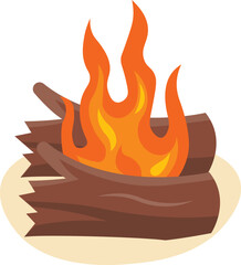 Wooden Campfire Illustration in Cartoon Design and Shape. Isolated on White Background