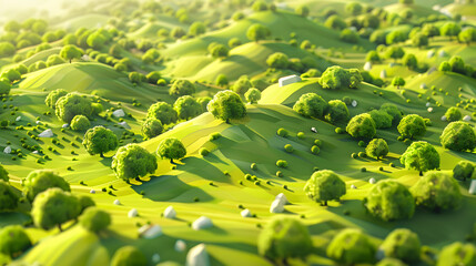 Green Pasture landscape isometric Cartoon 3D