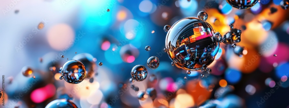 Poster colorful abstract background with floating bubbles and shimmering light effects capturing the essenc