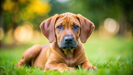 3-month-old Rhodesian ridgeback puppy lying on grass, Rhodesian Ridgeback, puppy, 3 months, relaxed, grass, puppy, dog, young, cute