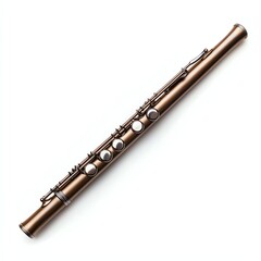 Naklejka premium A sleek, bronze flute laid horizontally, showcasing its intricate keys and polished finish.