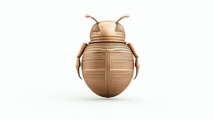 Fototapeta premium A stylized, metallic insect figure with intricate detailing, resembling a beetle, set against a simple, light background.