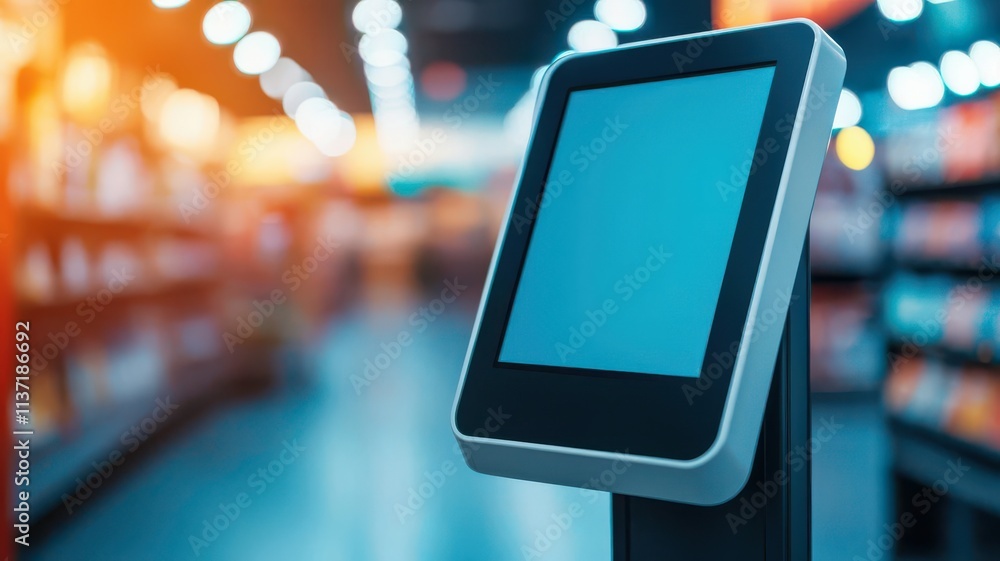 Poster digital transformation concept. a retail store equipped with digital kiosks and automated systems