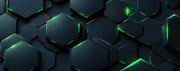 Abstract Hexagon Pattern with Green Glowing Edges