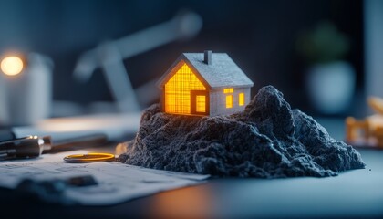 Architectural model planning workspace digital render creative environment close-up view