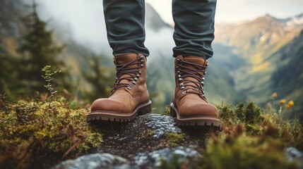 Hiking Boots on Mountain Peak: A Journey into Nature's Majesty