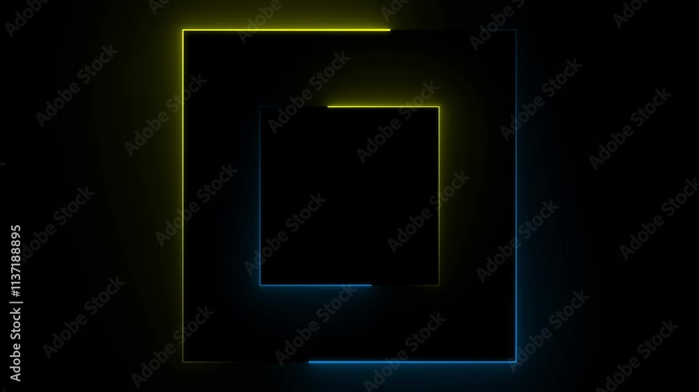Aufkleber neon line frame animation. abstract moving neon square, rectangle frame animation on black backgroun