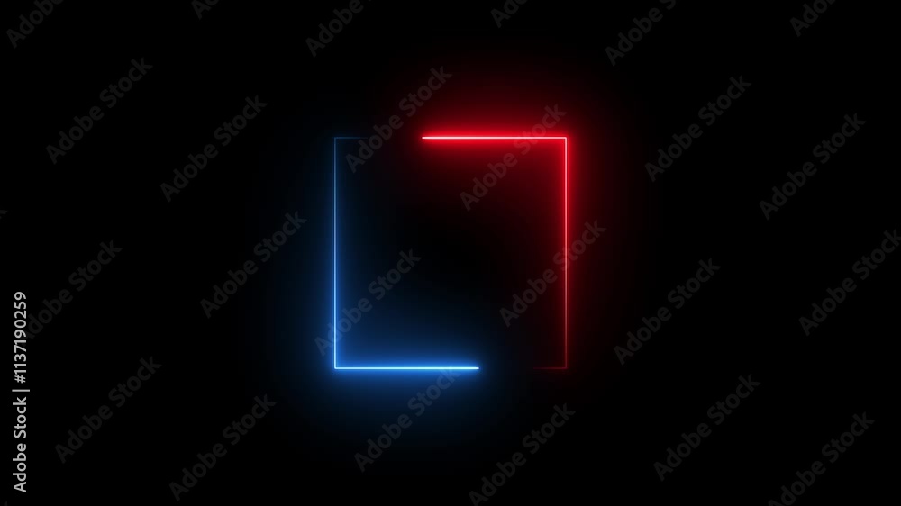 Poster neon line frame animation. abstract moving neon square, rectangle frame animation on black backgroun