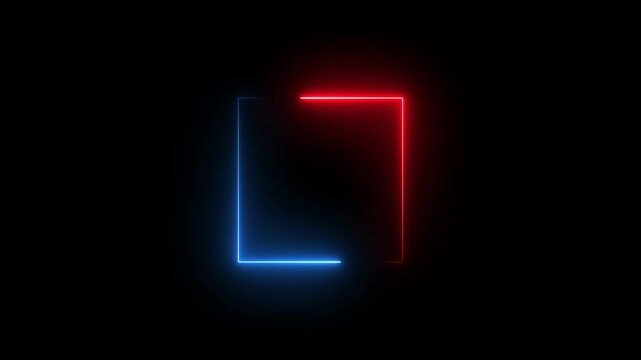 Neon line frame animation. Abstract moving neon square, rectangle frame animation on black background. Abstract Neon blue square. luminous banner animation. Neon square. Neon Light glowing shape anima