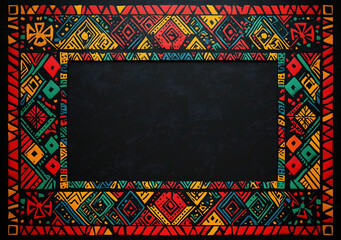 Obraz premium Vibrant tribal border design perfect for Kwanzaa celebrations, showcasing rich colors and intricate patterns celebrating cultural heritage and creativity.