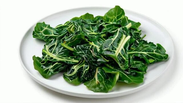 Rotate Plate with Collard greens on white background. French pastry High quality HD 4K Video Clip