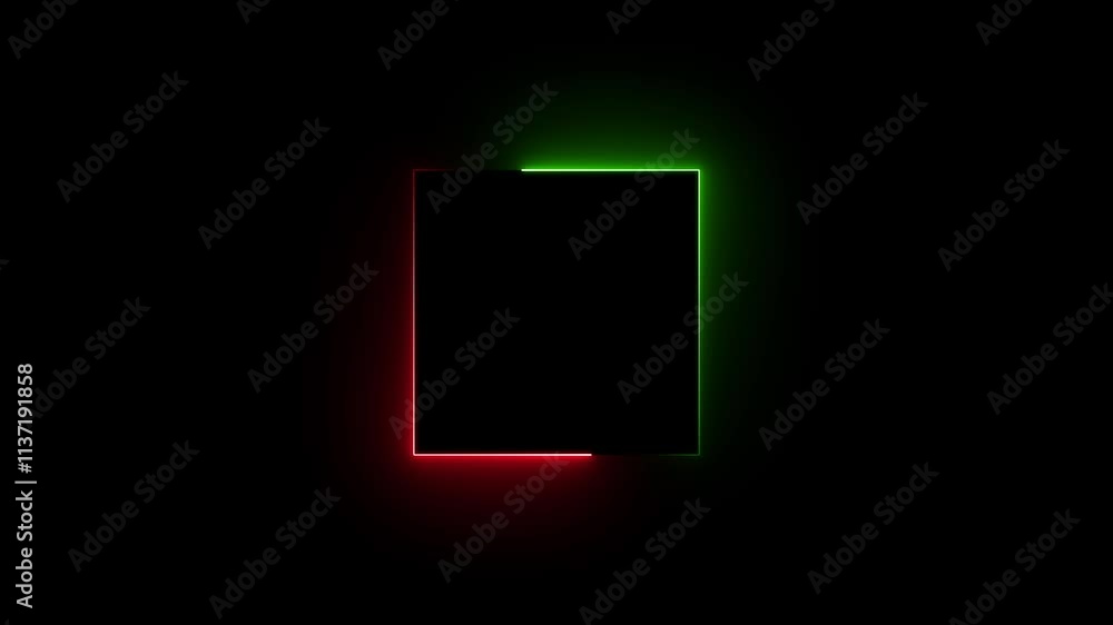 Poster neon line frame animation. abstract moving neon square, rectangle frame animation on black backgroun