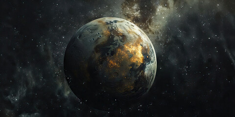 Obraz premium Exoplanet with Gold Accents in Nebula