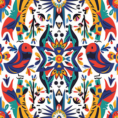 Obraz premium Colorful Abstract Pattern with Birds and Flowers