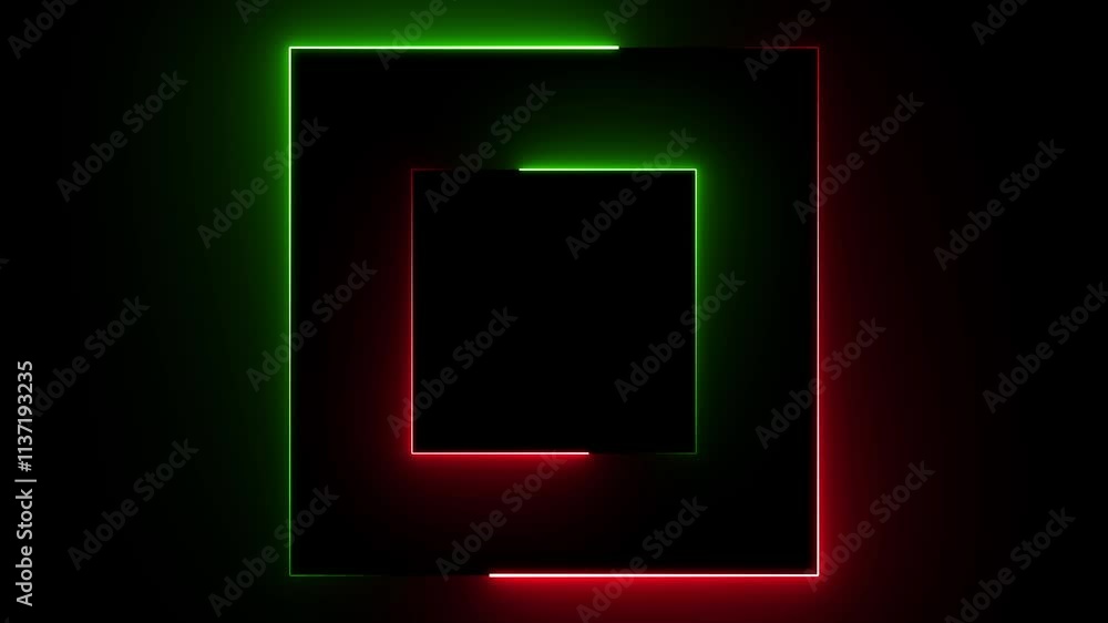 Poster neon line frame animation. abstract moving neon square, rectangle frame animation on black backgroun
