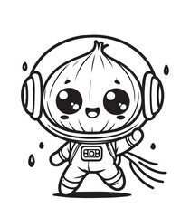 Coloring page design onion wearing astronaut suit