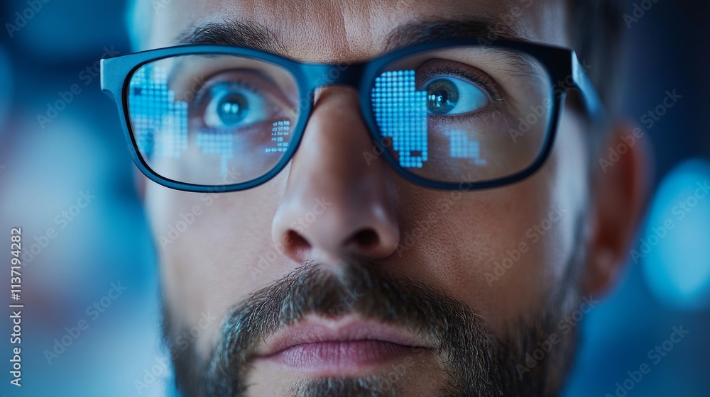 Poster exploring data insights technology analyst in a digital environment close-up view science concept
