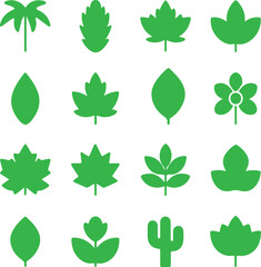 Green leaf leaves icons set vector on a white background