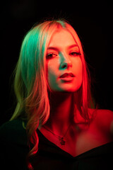 Close-up portrait of cute female girl. Beauty portrait of sexy woman with beautiful face Attractive young girl. Beautiful sexy model portrait. Beauty woman face. Sensual girl portrait.