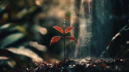 Natural Growth of Plants Through Transpiration and Photosynthesis in Humid Environment Close-Up View of Leaves