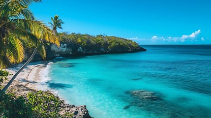 Fototapeta premium Tropical Beach Scene With Palm Trees and Turquoise Water