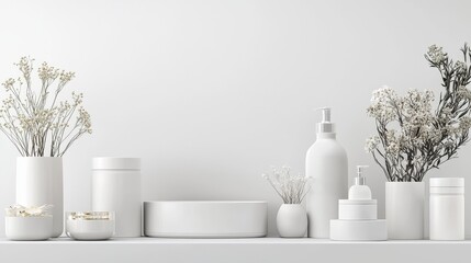 Elegant lifestyle box mockup with white decor minimalist setting