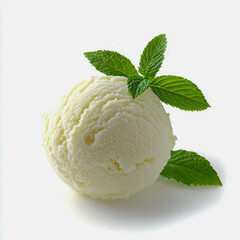 Lemon Verbena Sorbet Scoop with Fresh Mint Leaves Refreshing Dessert Summer Treat Gourmet Food Photography