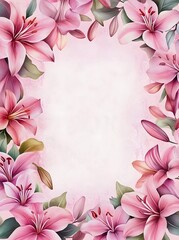 Naklejka premium A floral border design featuring pink lilies on a soft background.
