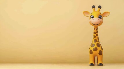 Obraz premium Cute Cartoon Giraffe, Yellow Background | Minimalist design