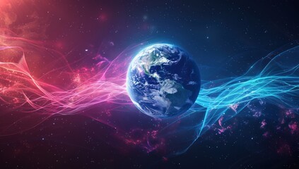Naklejka premium Earth in a Cosmic Embrace: A Digital Art Depiction