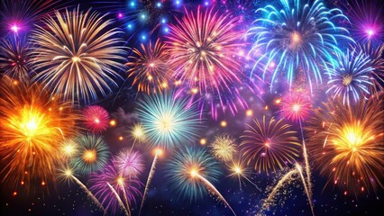 Naklejka premium Vibrant firework display lighting up the night sky, fireworks, celebration, explosion, event, sparkling, colorful