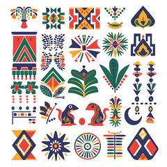 Obraz premium Colorful Geometric Patterns and Symbols Collection