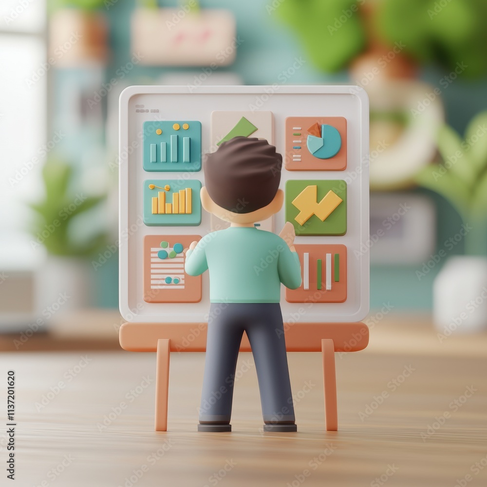 Aufkleber launch vision branding concept. person analyzing data visuals on a board in a modern workspace.