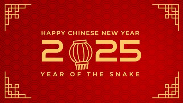 4K Animation Happy Chinese New Year 2025 With Lantern.Year Of The Snake Greeting Animation 